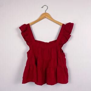 En Saison Red Ruffle Blouse